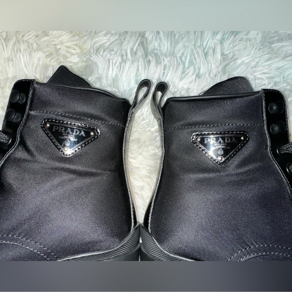 Prada Black Lug Sole Lace-Up Ankle Boots - Picture 8 of 14